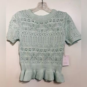 Lauren Conrad Short Sleeve Ruffle Pointelle Sweater Mule Mint color Size XS